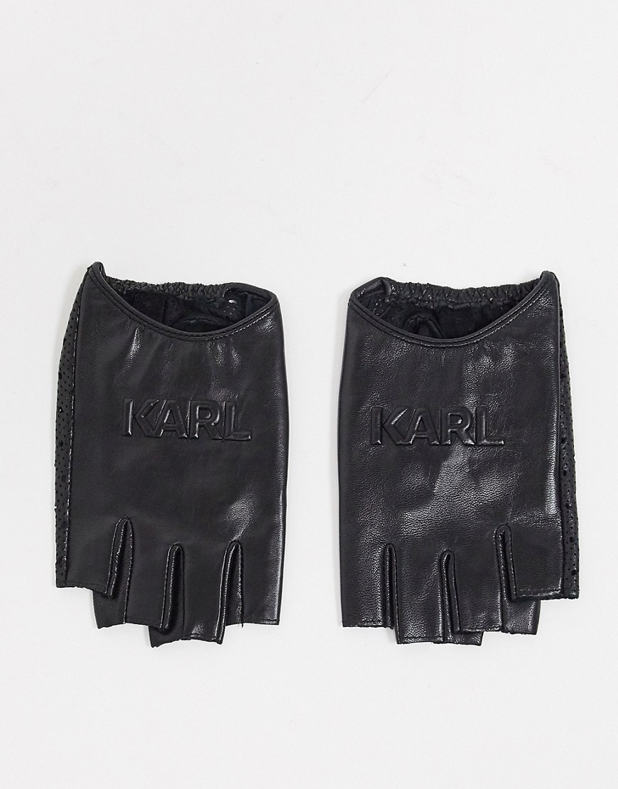 Karl Lagerfeld Perforated Logo Glovesin Black
