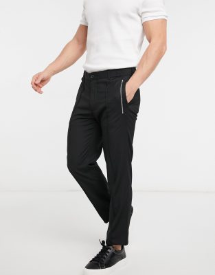 Karl Lagerfeld Pintuck Pants With Zipper Pockets-black In Black