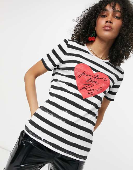 Karl Lagerfeld Paris Women's Striped Oversized Logo Shirt