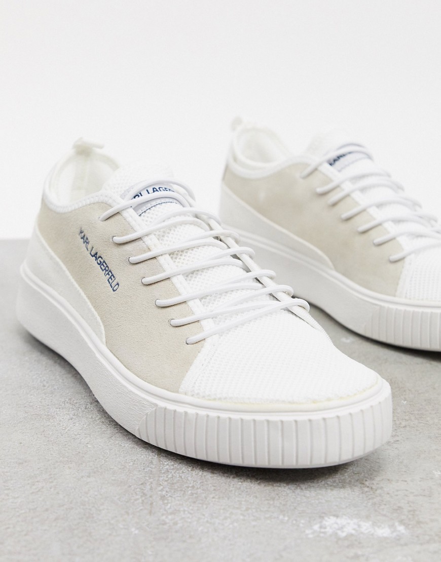 KARL LAGERFELD SUEDE AND MESH SNEAKERS-WHITE,LF0S8515 WHT
