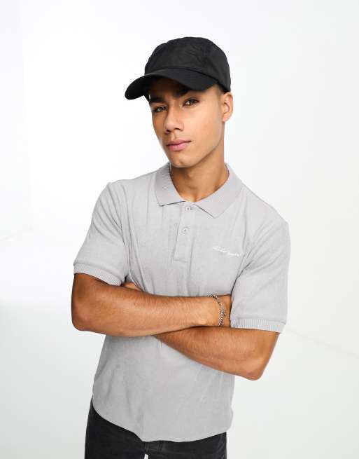 Karl Lagerfeld terry cloth polo in gray ASOS