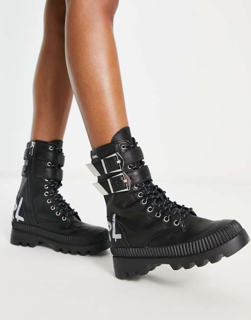 Karl Lagerfeld Trekka II Bottines montantes avec boucles au niveau des chevilles Cuir noir