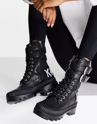Karl Lagerfeld trekka II high cuff buckle boot in black