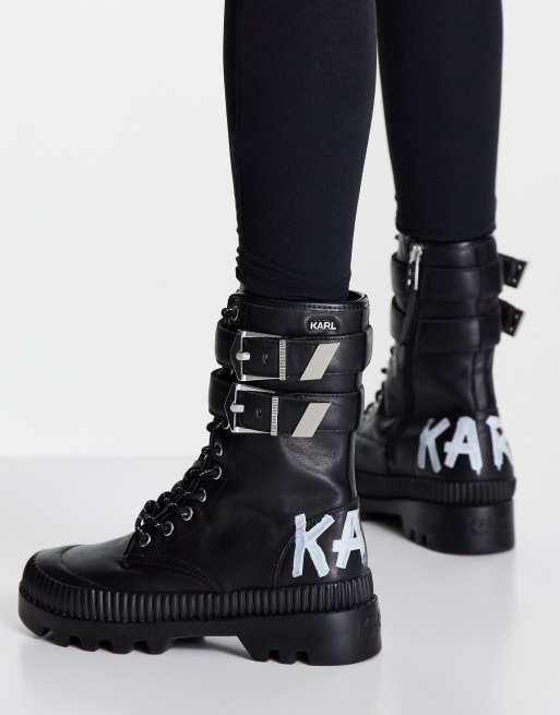 Karl Lagerfeld trekka II high cuff buckle boot in black ASOS