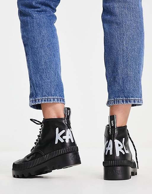 Karl Lagerfeld Trekka II leather lace up hiker boots in black