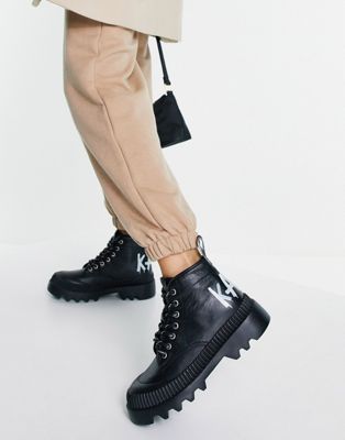 Karl Lagerfeld Trekka II leather lace up hiker boots in black