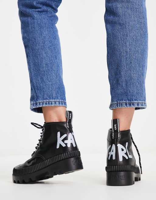 Karl Lagerfeld - Trekka II - Leren wandelschoenen met veters in zwart