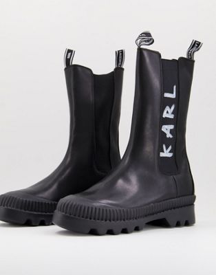 Karl Lagerfeld Trekka II logo detail leather mid calf chelsea boots in black