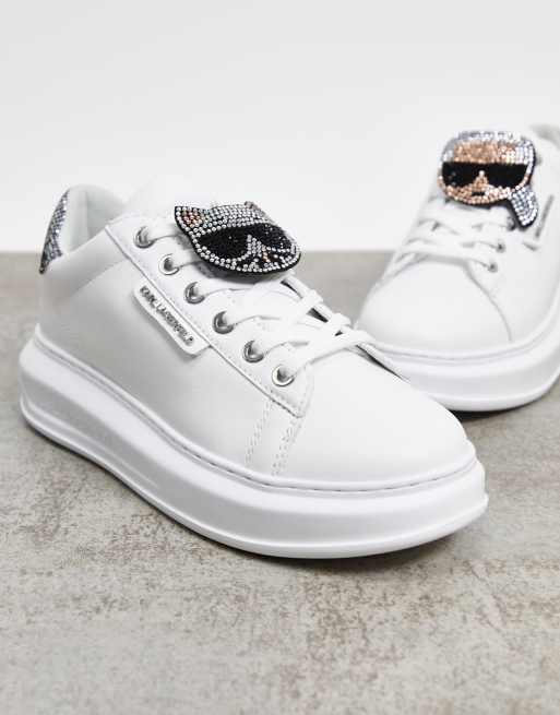 Karl Lagerfeld twin karl and choupette diamante sneakers in white