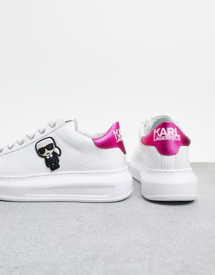 karl lagerfeld white leather platform sole trainers with black trim