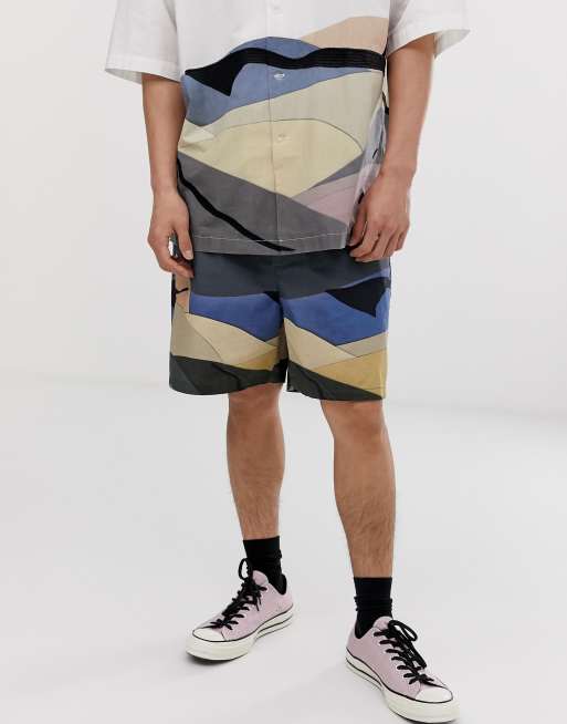 Kasseformede shorts i landskabsprint og krøllet bomuld som del af sæt fra ASOS WHITE, 4 af 4