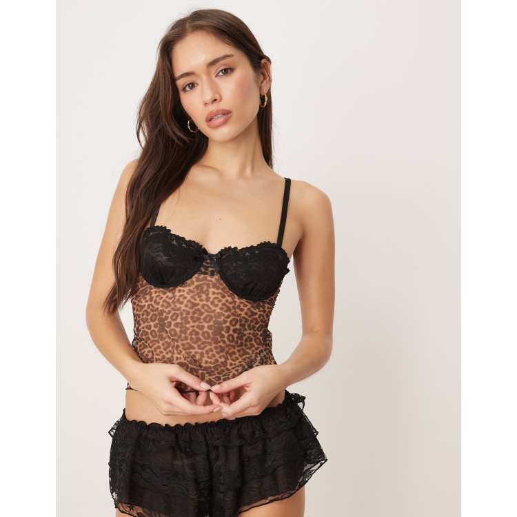 Kat The Label Alix lace cup detail cami top in leopard print | ASOS