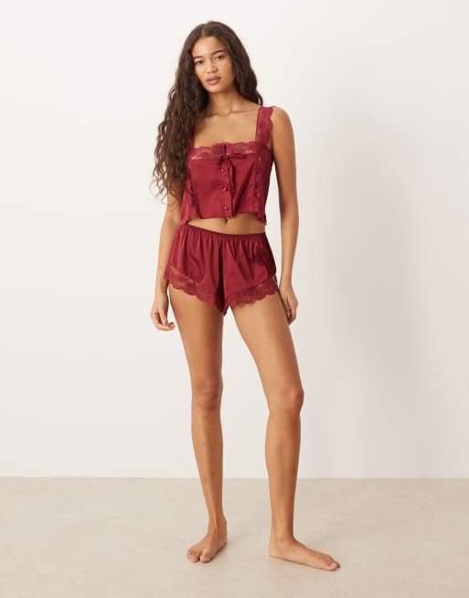 Kat The Label Arabella Mix and Match shorts in rhubarb red, 3 of 5