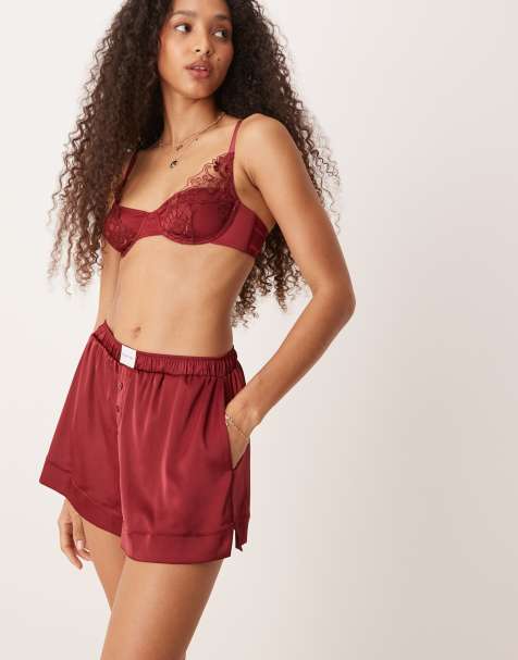Kat The Label Baxter satin boxer shorts in rhubarb - view 1