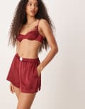 [Kat The Label] Kat The Label Baxter satin boxer shorts in rhubarb-Pink M Rhubarb