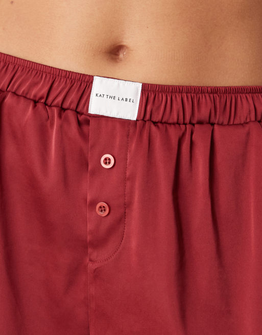 Kat The Label Baxter satin boxer shorts in rhubarb, 2 of 4