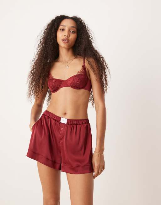 Kat The Label Baxter satin boxer shorts in rhubarb, 3 of 4