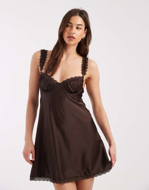 Kat The Label Celeste satin slip dress in espresso, 2 of 5