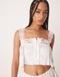 [Kat The Label] Kat The Label Cindy satin lace trim camisole in ivory-White XS IVORY