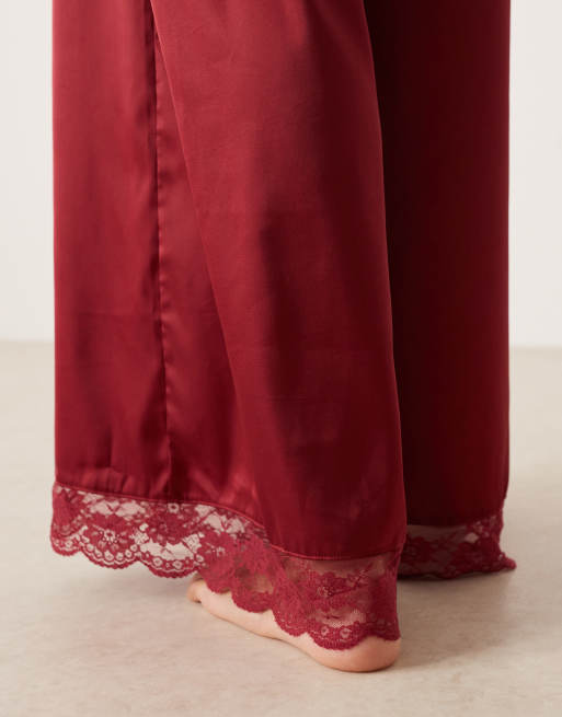 Kat The Label Cindy mix and match wide leg trousers in rhubarb red, 4 of 5
