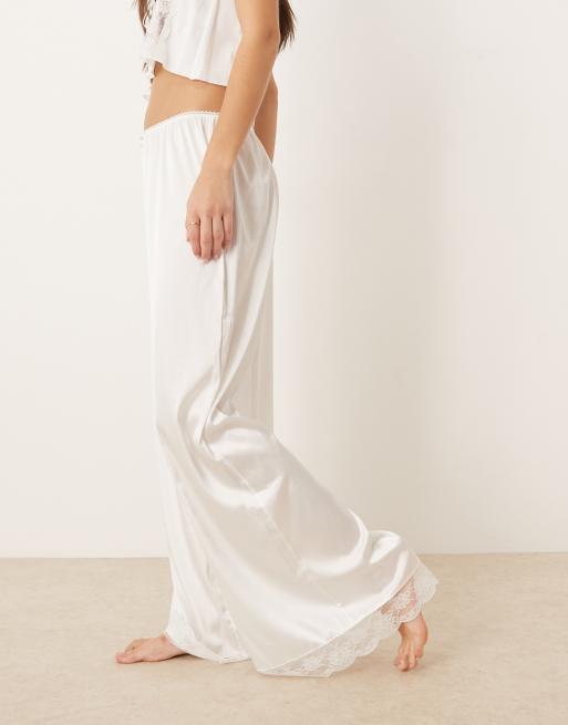 Kat The Label Cindy satin wide leg pants with lace trim in ivory, 2 of 5