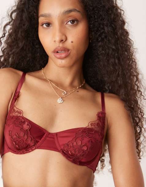 Kat The Label Dylan satin lace underwire bra in rhubarb - view 1