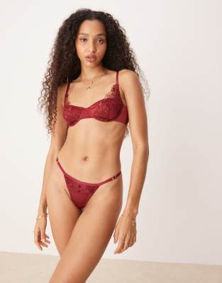 Kat The Label Dylan Satin Lace Underwire Bra In Burgundy
