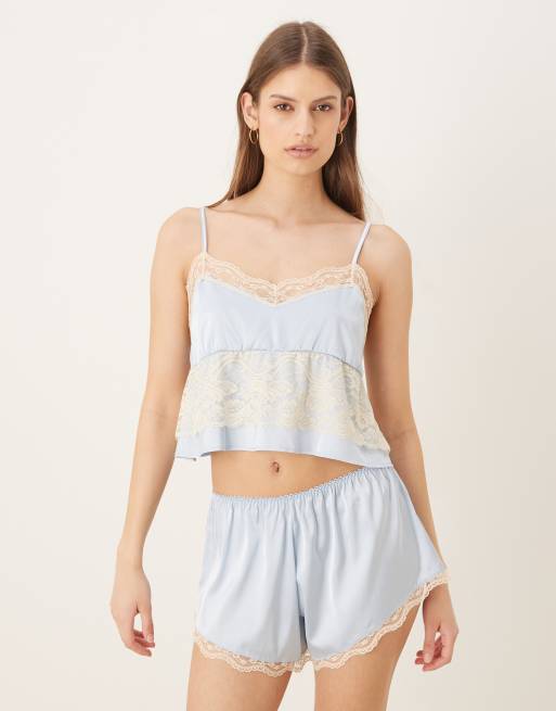 Kat The Label Frida Bridal lace detailing cami top in ice blue, 4 of 4