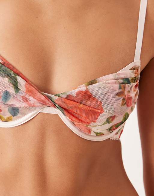 Kat The Label Isla floral twist detail underwire bra in rose, 4 of 4