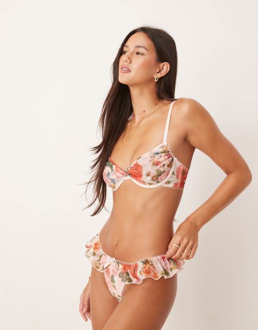 Kat The Label Isla frill detail lingerie thong in rose