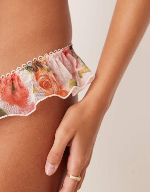 Kat The Label Isla frill detail lingerie thong in rose, 4 of 4