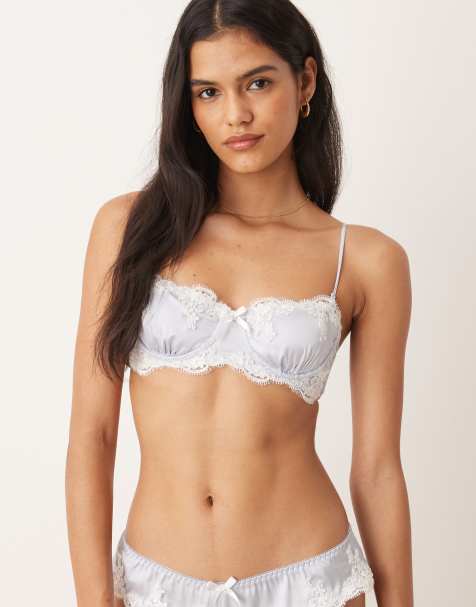 Kat The Label Jean underwired satin bra with detatchable straps in pale blue - view 1
