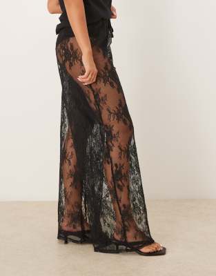 Kat The Label Lottie Sheer Lace Loose Fit Pants In Black
