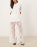 [Kat The Label] Kat The Label Lottie sheer lace loose fit pants in ivory-White M IVORY