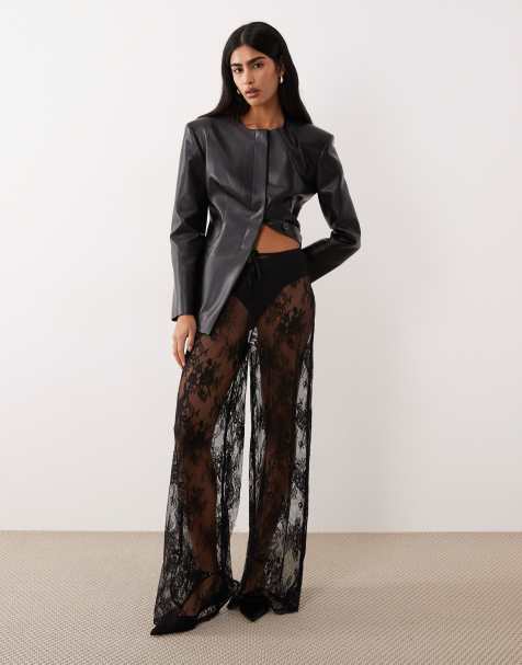 Kat The Label Lottie sheer lace loose fit trousers in black