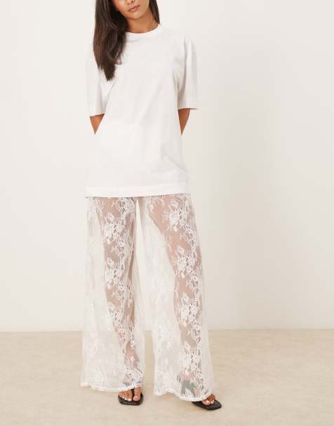 Kat The Label Lottie sheer lace loose fit trousers in ivory - view 1