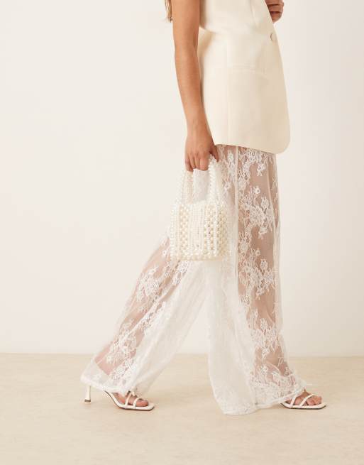 Kat The Label Lottie sheer lace loose fit trousers in ivory, 3 of 5