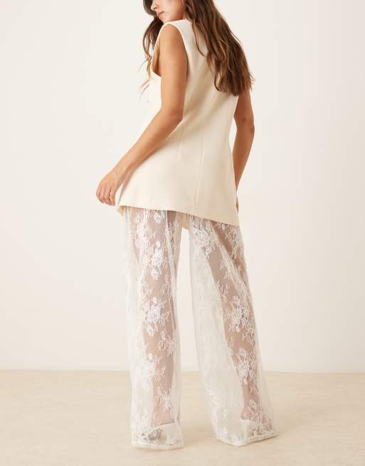 Kat The Label Lottie sheer lace loose fit trousers in ivory, 4 of 5