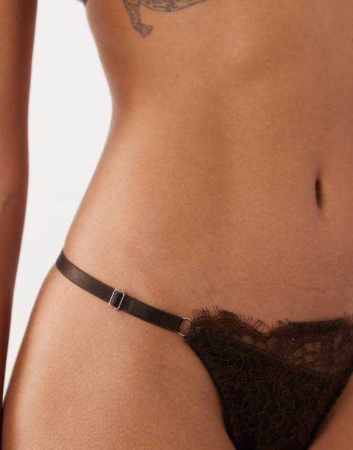 Kat The Label milly satin lace thong in espresso, 4 of 5