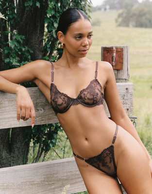 Kat The Label Nicolette Embroidered Underwire Bra In Brown