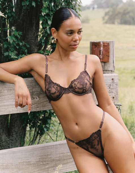 Kat The Label Nicolette embroidered underwire bra in espresso brown - view 1