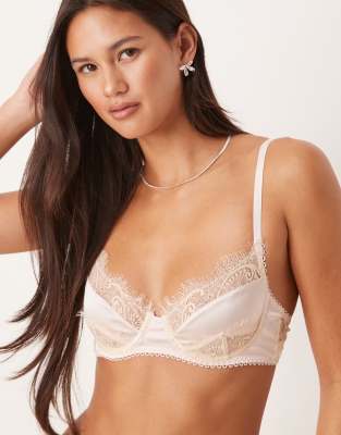 Kat The Label Rae Satin Lace Underwire Bra In Pink