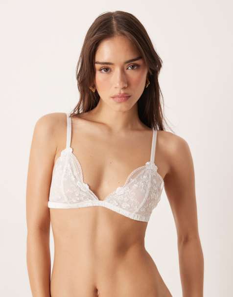 Kat The Label Sofia embroidered triangle bralette in white - view 1