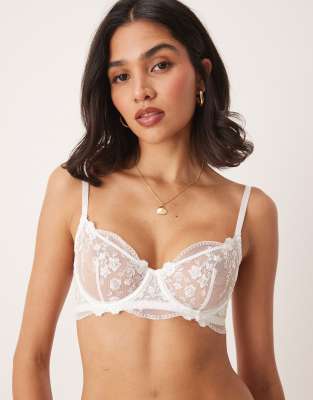 [Kat The Label] Kat The Label Sofia floral mesh underwired bra in white M WHITE
