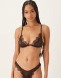 [Kat The Label] Kat The Label Sorrento satin lace bralette in espresso-Brown L BROWN