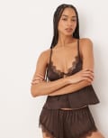 [Kat The Label] Kat The Label Sorrento satin lace camisole in espresso-Brown XXL BROWN