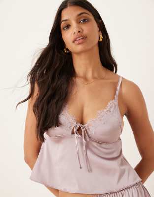 Kat The Label Sorrento Satin Lace Cami In Neutral