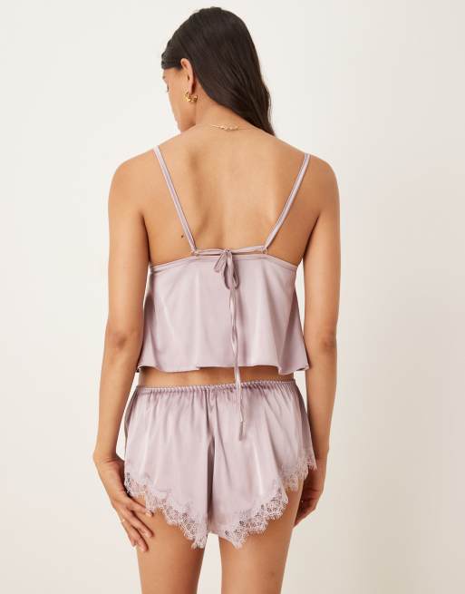 Kat The Label Sorrento satin lace cami in mauve, 4 of 4