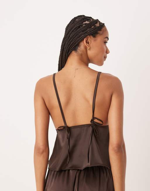 Kat The Label Sorrento satin lace camisole in espresso, 3 of 4