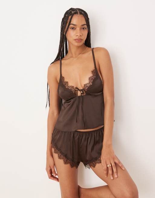 Kat The Label Sorrento satin lace camisole in espresso, 4 of 4